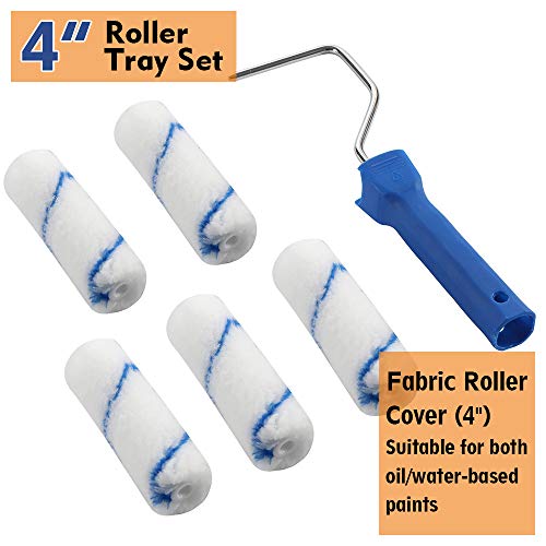 NANJA 4" Foam Paint Roller Kit Mini Roller with Tray, Frame & 12 Refills