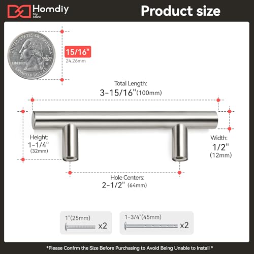 homdiy 20 Pack Drawer Pulls Brushed Nickel Cabinet Pulls 201SN Cabinet Hardware Modern Kitchen Cabinet Handles 2-1/2 Hole Centers Cupboard Handles - color: Brushed Nickel, size: 2-1/2in hole centers
