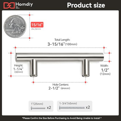 homdiy 20 Pack Drawer Pulls Brushed Nickel Cabinet Pulls 201SN Cabinet Hardware Modern Kitchen Cabinet Handles 2-1/2 Hole Centers Cupboard Handles - color: Brushed Nickel, size: 2-1/2in hole centers