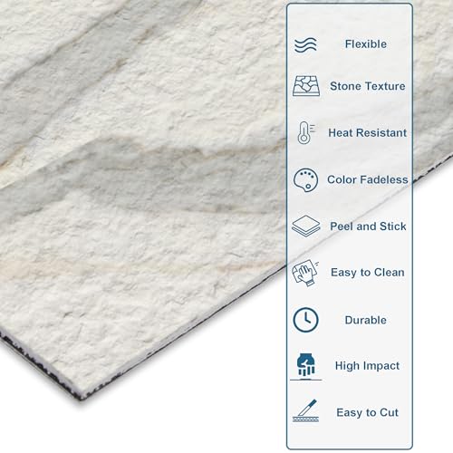 40-Sheet Flexible Stone Peel and Stick Backsplash Tile, 3" x 11.8" Carrara White MCM Modified Clay Material Wall Covering, Subway Texture Self-Adhesive Wall Tiles for Kitchen Bathroom Fireplace - color: Carrara White