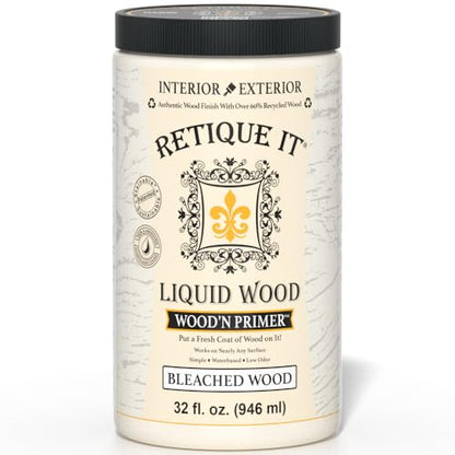 Retique It Wood'n Primer - Paint it then stain it - Stainable Wood Fiber Paint (Bleached Wood, Large) - color: Bleached Wood, size: 32 Fl Oz (Pack of 1)