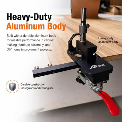 Tydeey 35mm Concealed Hinge Jig for Cabinet Doors, Aluminum Hinge Drilling Guide with Depth Adjustment, 3–4 Inch Edge Distance Arm, Dust Port & Toggle Clamp