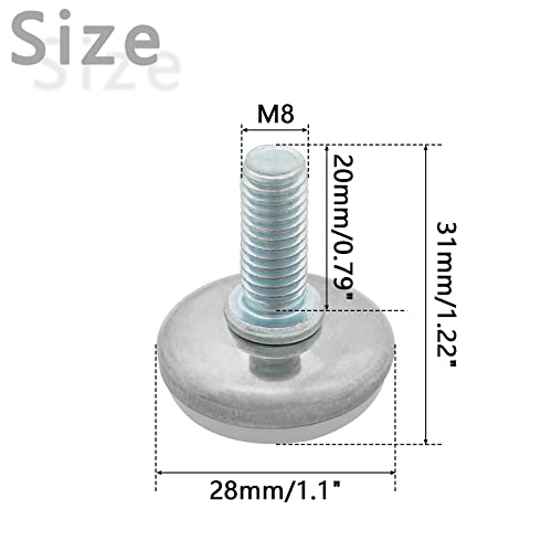 20Pcs M8 Thread Furniture Levelers M8 Table Leveling Feet Adjustable Leveler Feet Screw On Furniture Glide Leveling for Chairs, Table, Cabinets, M8 x 20mm Thread Rod - size: M8 x 20mm, 20Pcs