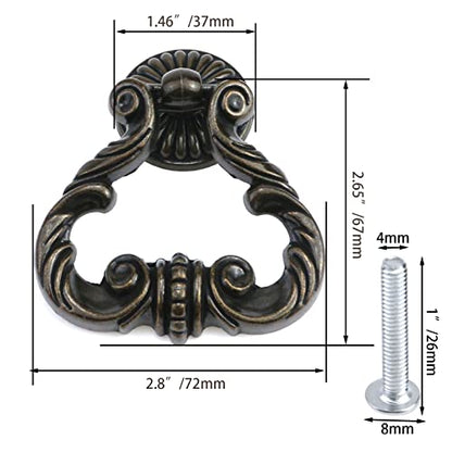 Vintage Antique Bronze Cabinet Pulls French Provincial Drawer Pulls - size: 2.6" Length