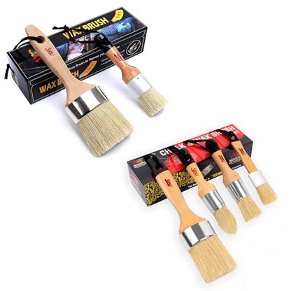 Chalk Wax Paint Brush Bundle - 5 Multi-Sized Brushes for Detailed Furniture Painting & Waxing, Compatible with Annie Sloan and Fusion Mineral Paints, Perfect for Milk Paint and Soft Wax Applications