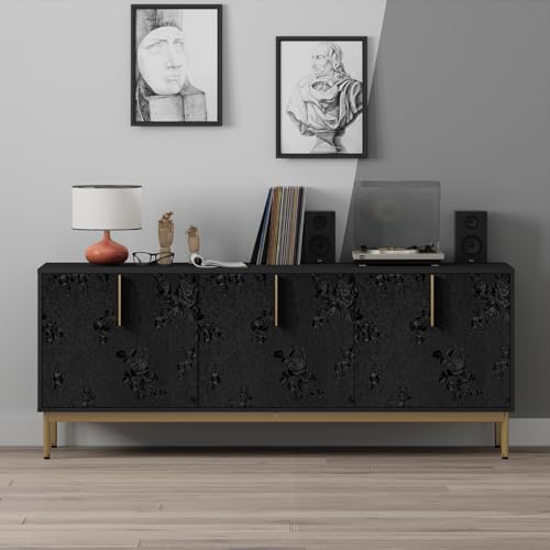 Erfoni Black Peel and Stick Wallpaper Black Floral Embossed Contact Paper - color: Black, size: 17.7" x 394"