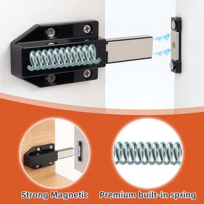 2 Pack Magnetic Push Latches, Push to Open Magnetic Cabinet Latch, Magnetic Touch Release Latches with Strong Pop Out, Magnetic Cabinet Door Catch for Kitchen Cabinets Cupboards Drawers, Black - color: Black