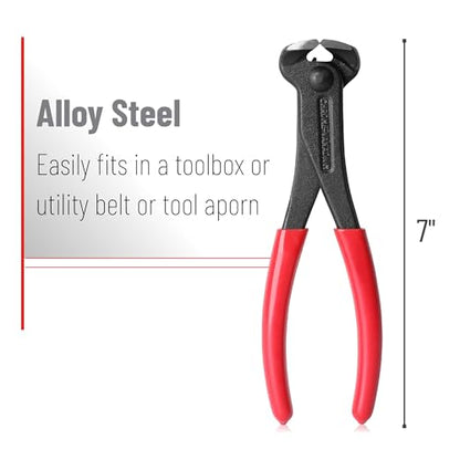 Bates- Nail Puller, 7 Inch Steel End Cutting Pliers - color: Red, size: 7", 1 Pack