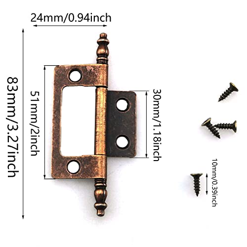 ZCZQC 4 Pcs/Pack Antique Brass Non-Mortise Hinges Finials Cabinet, Cupboard Door Furniture Reproduction Hardware 3.27inch x 0.94inch