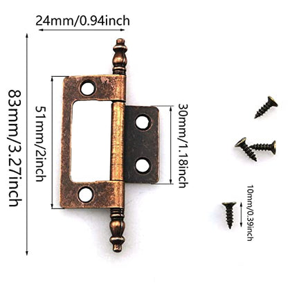 ZCZQC 4 Pcs/Pack Antique Brass Non-Mortise Hinges Finials Cabinet, Cupboard Door Furniture Reproduction Hardware 3.27inch x 0.94inch
