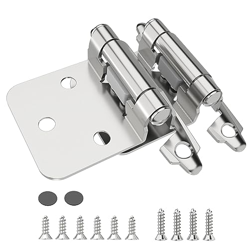 Chibery 1/2" Overlay Cabinet Hinges, 20 Pack Self Closing Flush Mount Hinges with Door Bumper, Variable Decorative Hardware for Bathroom, Furniture, Kitchen Cabinet Doors, Satin Nickel - color: Satin Nickel