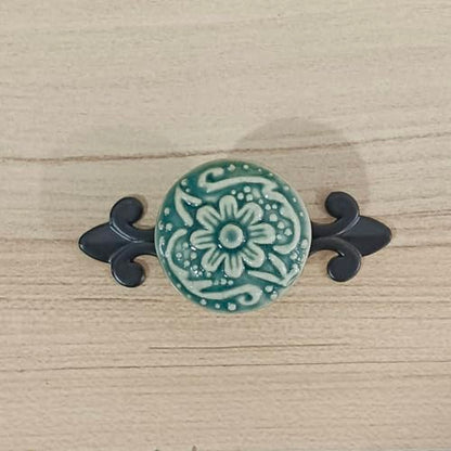 HUAMULAN 10 Pack Ceramic Knobs Cabinet Pulls Handle with Black Backplate - color: Green Knob + Black Base