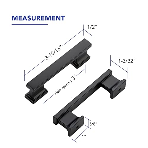 Matte Black Cabinet Pulls, 3 Inch (76mm), 10 Pack, Heavy Duty - color: Matte Black, size: 3" Hole Center