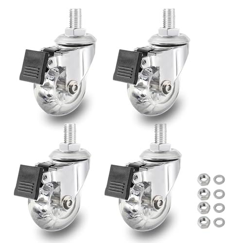 2" Stem Caster Wheels, M8×15mm, with Brake, Crystal Clear - color: Clear Brake, size: 2",M8x15