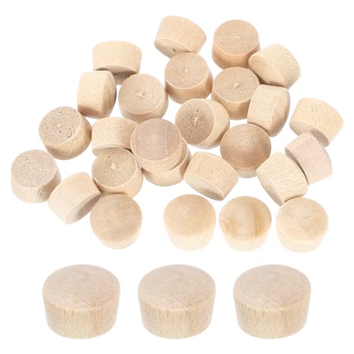 uxcell 56Pcs Wood Button Plugs, 8mm/0.31" Flat Head Hardwood Screw Hole Plug Wooden Caps Buttons Wood Plug for Furniture Woodworking Craft Decor (9mm x 8mm) - size: 9x8x6mm