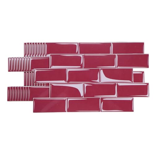 HARFINGTON Peel and Stick Backsplash Tiles 9.4"x4.7" Burgundy, 10Pcs - color: Burgundy
