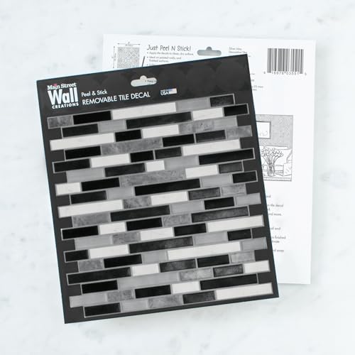 Main Street Peel & Stick Wallpaper Tiles, Black & White Marble, 24-Pack