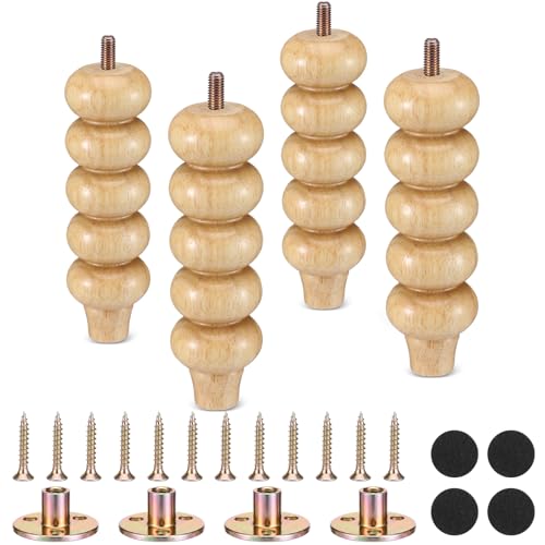 4 Pcs 6 Inch Wood Legs Round Bun Feet for Dresser Sofa Natural - color: Natural, size: 6 Inch