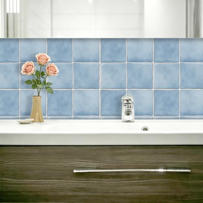 10pcs Peel and Stick Light Blue Backsplash Tiles – 7.87in x 7.87in Self-Adhesive Kitchen Wall Tiles, Bathroom Wall Panels, Modern DIY Stick On Tiles, Home Decor - color: Soft blue