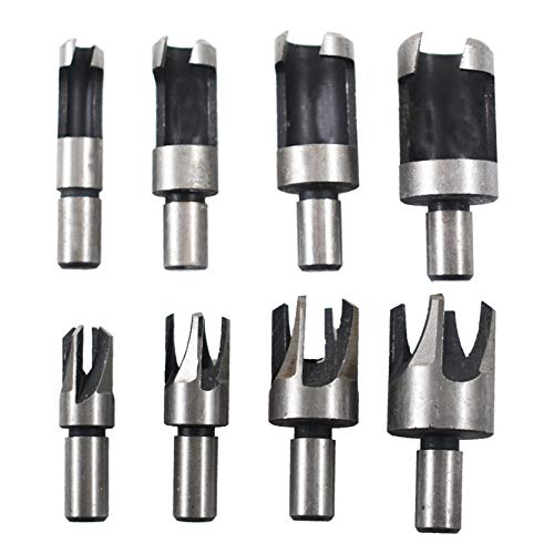8-Pack Wood Hole Plug Cutter Set Carbon Steel Cutting Tools Cork Dowel Shank Drill Bit Knife for Woodworking Hole Saw Cutting 6MM 10MM 13MM 16MM (1/4 3/8 1/2 5/8)