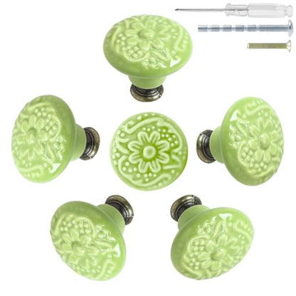 Biaungdo 6 Pcs Grass Green Ceramic Kitchen Cabinet Knobs - color: Grass Green