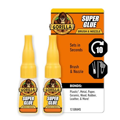 Gorilla Super Glue with Brush & Nozzle Applicator, Clear, 12 g, 2-Pack - size: 2 - Pack