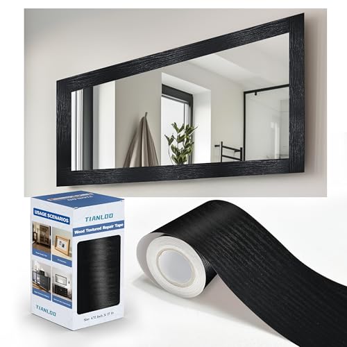 TIANLDD 27 FT Wood Grain Wallpaper Border, Removable Waterproof Mirror Border Peel and Stick,Bathroom Mirror Frame Border.（Black） - color: Black, size: 4.72 inches x 27 feet