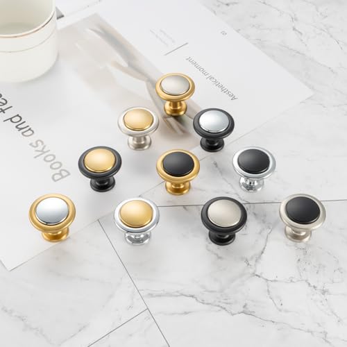 KOOFIZO 10 Pack Gold & Nickel Cabinet Knobs Round Single Hole Pulls 1960s - color: Brushed Gold + Brushed Nickel, size: Knob 1 - 10Pcs, style: Round