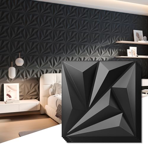 Art3d 20 Pack Decorative 3D Wall Panels 11.8 x 11.8 Inch Covering 19 Sq.ft - Glue Up PVC Wall Panels for Interior Décor, Living Room, Office and Home, Black - color: Black, size: 20 pcs