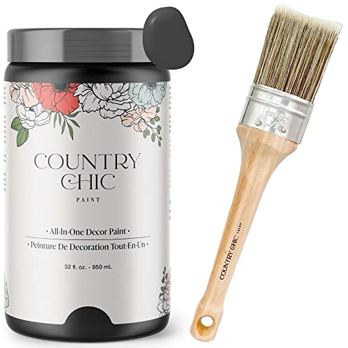 Chalk Style Paint + Paint Brush Bundle - for Furniture, Home Decor, Crafts (Color: Liquorice [quart - 32 oz] - Black)