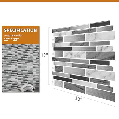WOWSTAR 10-Sheet Peel and Stick Tiles, Marble Look Kitchen Backsplash Tiles, 12"x12" (Gray Marble) - color: Gray