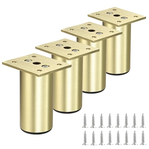BSTKEY 4Pcs 3 Inch Aluminum Alloy Furniture Cabinet Legs - Adjustable Replacement Legs for Furniture Cabinet Foot Legs Sofa Bed Desk Table Feet Support, Gold - size: 3 Inch