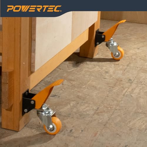 POWERTEC 2-1/2" Workbench Caster Kit – Set of 4 Retractable Stepdown Wheels, 600 lb Capacity for Workbenches, Tables, Stands & Equipment (17224) - size: 2-1/2"
