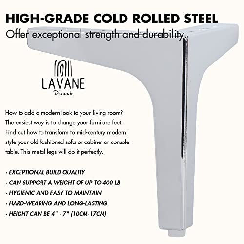 La Vane 6 Inch Diamond Triangle Metal Furniture Legs 4PCS- Heavy Duty Iron - color: Chrome, size: 6" / 15cm