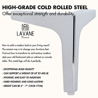 La Vane 4 Inch Diamond Triangle Metal Furniture Legs 4PCS- Heavy Duty Iron - color: Chrome, size: 4" / 10cm