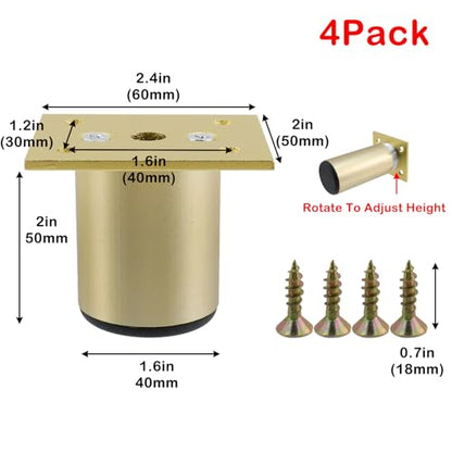 Geesatis Adjustable Leveling Furniture Legs,2"Gold Aluminum Alloy Feet,4Pcs - size: 2inch