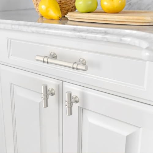 Asidrama 6 Pack 3 Inch(76mm) Brushed Nickel Cabinet Pulls Heavy-Duty Solid Kitchen Cabinet Handles Satin Nickel Drawer Hardware for Bathrooms Cupboard - color: Brushed Satin Nickel, size: 3" Hole Center, style: 6 Pack