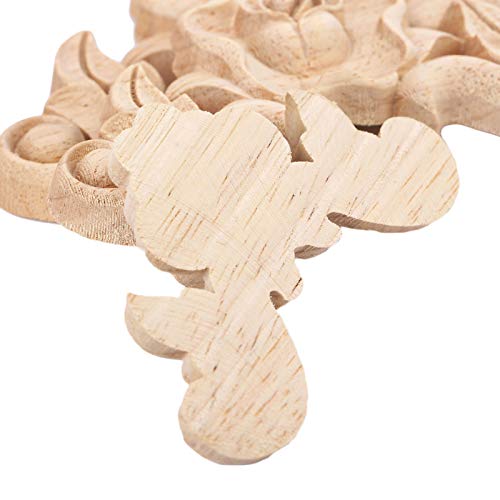 4Pcs Wooden Carved Rose Appliques Onlays, Furniture Corner Carvings Decals - size: 10x10cm/3.94"x3.94"