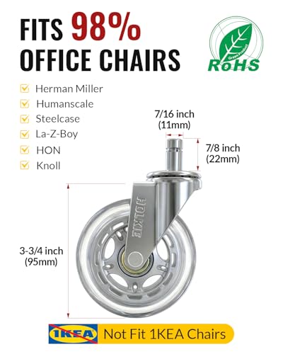 HOLKIE Office Chair Wheels Universal Fit Lounge Chair Silver - color: Silver