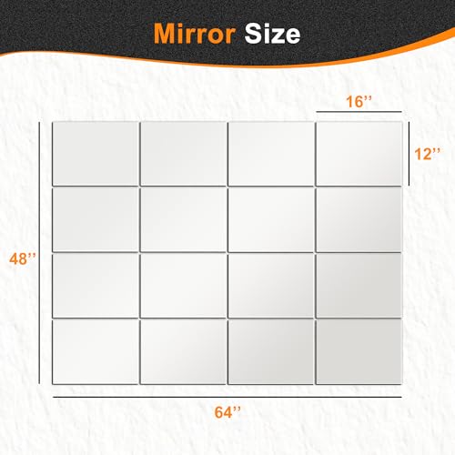 Home Gym Mirror Tiles, 16x12'', 16-Piece, Large Square Workout Mirrors - size: 16''x12''-16PCS