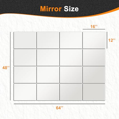 Home Gym Mirror Tiles, 16x12'', 16-Piece, Large Square Workout Mirrors - size: 16''x12''-16PCS