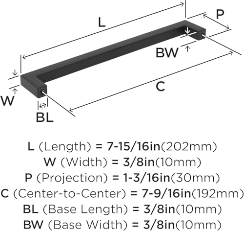 Amerock 7-9/16" Monument Matte Black Drawer Pull - color: Matte Black, size: 7-9/16 Inch (192 mm) Center-to-Center