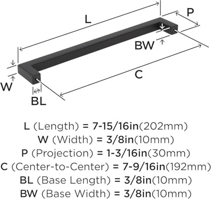 Amerock 7-9/16" Monument Matte Black Drawer Pull - color: Matte Black, size: 7-9/16 Inch (192 mm) Center-to-Center