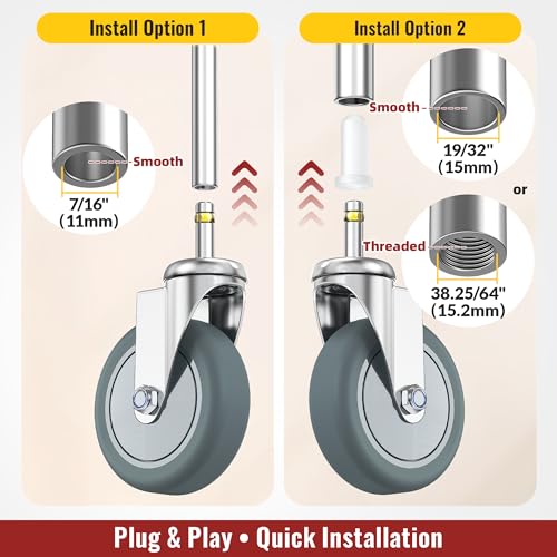 HOLKIE Stem Caster Wheels 4 inch Casters Set of 4, 7/16-Inch Stem Diameter Swivel Castors Heavy Duty TPR Rubber Replacement Castor for Cart, Stool, Mop Bucket, Grill, Shop Vac - style: 4 inch-205LBS( No Brake)