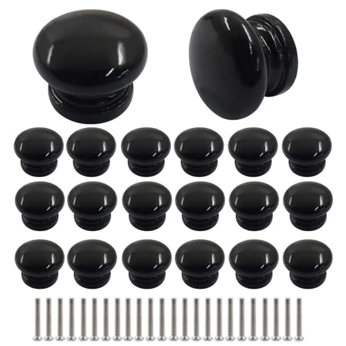 Hitefu Black Wood Mushroom Cabinet Knobs, 20 Pcs, 1.3" Dia. x 1" - color: Black