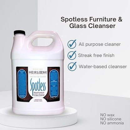 Heirloom Essentials Spotless Multisurface Cleaner Spray - Wood Cleaner Spray - Wood Furniture Cleaner & Glass Cleaner - Natural Window Cleaning Spray - Natural Wood Cleaner & Other Surfaces (128 oz) - size: 128 Fl Oz (Pack of 1)