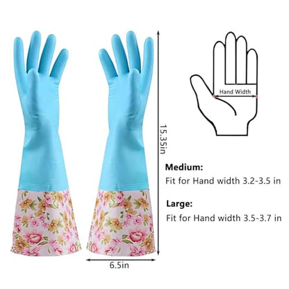 KINGFINGER Cleaning Glove, 3 Pairs Kitchen Glove for Washing Dishes, Latex Free Reusable Elbow Length Household Gloves - size: Medium