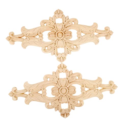 1Pc Wood Carved Appliques Central Wooden Carving Onlays Furniture Decals - size: 1-Pack, 10.63 x 5.51 inches