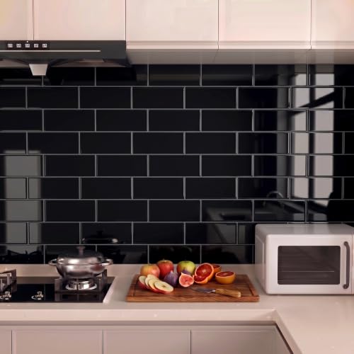 Thicker Design Peel and Stick Wall Tile，Self Adhesive Backsplash Tiles for Kitchen & Bathroom (10 Sheets, Black) - color: Black with Grey Grout