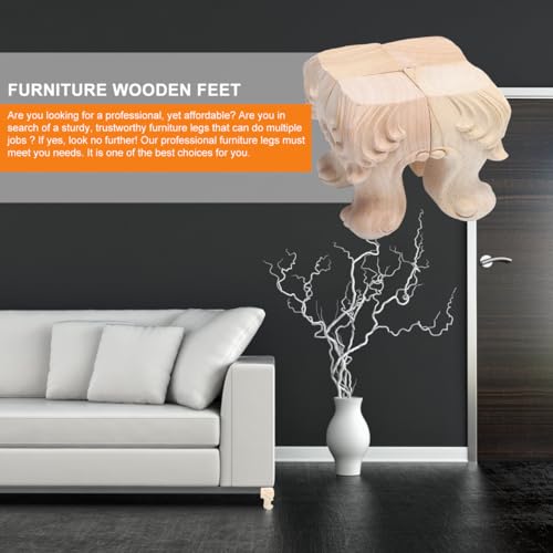 POPETPOP 4 pcs Solid Wood Furniture feet Carved Decorative Sofa Legs European Style Table Supports for Couch Bed Bench Dresser 3.93 X 2.36 X 2.36 in